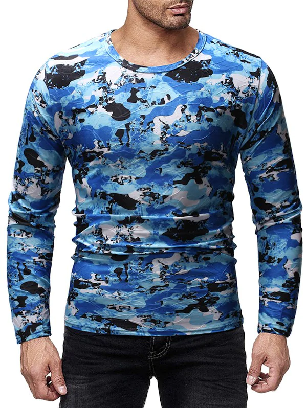 Camo Printed Long Sleeves Casual T-shirt